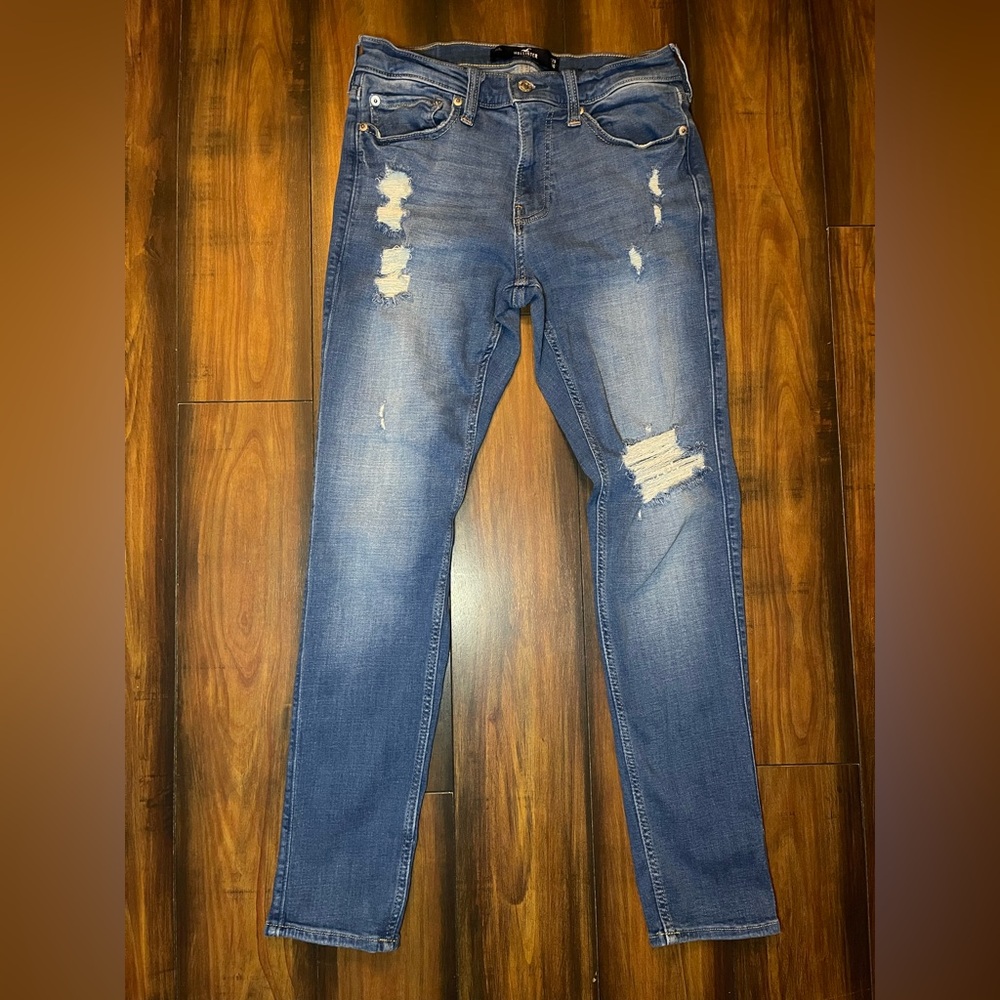Hollister Women Ripped Blue Skinny Jeans